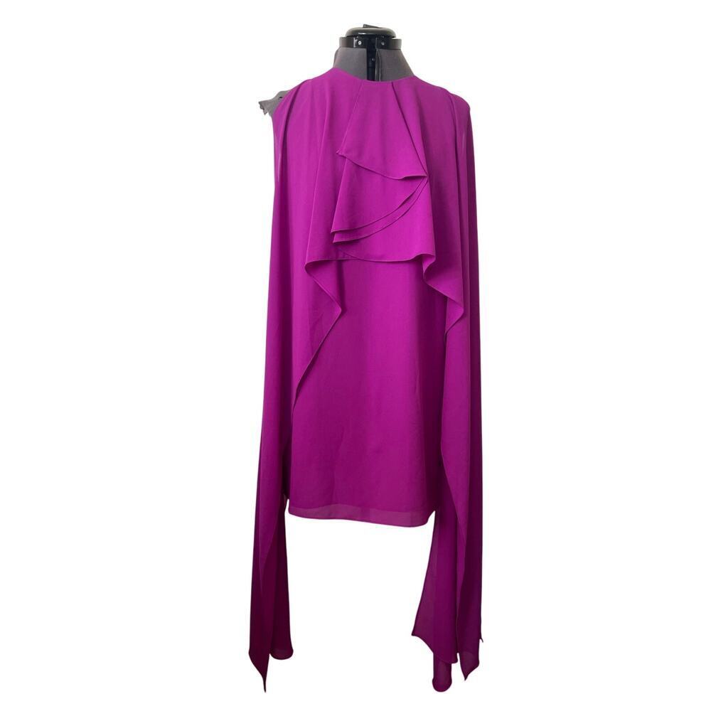 Belle Badgley Mischka Fuchsia Ruffle Draped Crepe Cocktail Dress Size 4